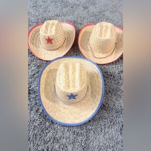 Set of 3 Straw Cowboy Hats for Kids - Sheriff Costume Red and Blue